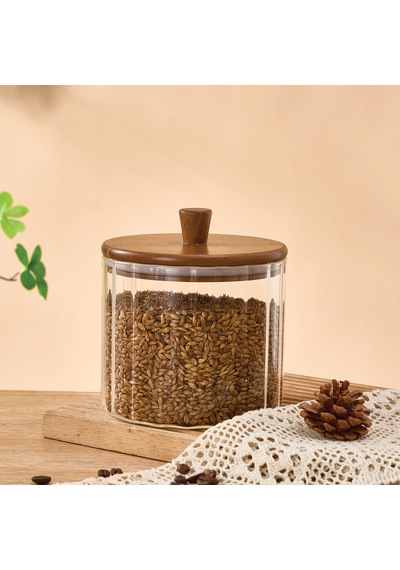 Mien Cam Kavanoz Valore Akasya Kapak 1380 Ml Bor-0117 Ahşap - Şeffaf