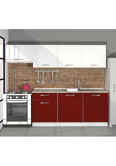 Decoraktiv Smart 240 Mdf Hazır Mutfak Dolabı - Tezgah Dahil - Bordo Beyaz Beyaz - Kırmızı Decoraktiv Smart 240 Mdf Hazır Mutfak Dolabı - Tezgah Dahil - Bordo Beyaz Beyaz - Kırmızı