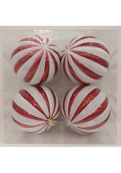 Yılbaşı Topu 8 Cm 4lü Kırmızı Beyaz Süs