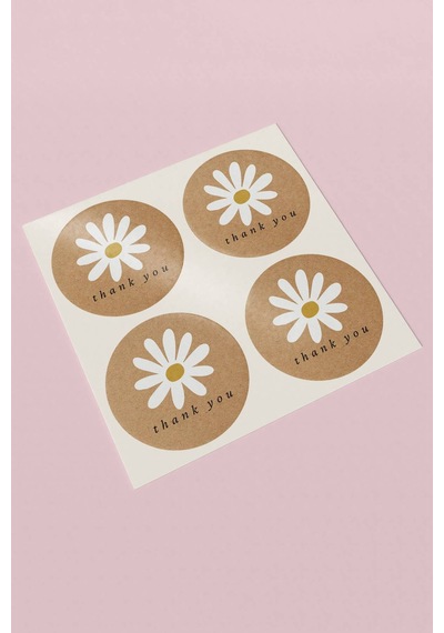 Kraft Papatyalı Thank You Kargo Paketleme Sticker 3x3cm St2108 Çok Renkli