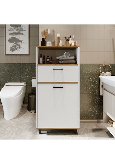 Çamaşır Sepetli Banyo Dolabı, Çok Amaçlı Dolap 60 Cm, Roomart Atlantik Çam - Beyaz Çamaşır Sepetli Banyo Dolabı, Çok Amaçlı Dolap 60 Cm, Roomart Atlantik Çam - Beyaz