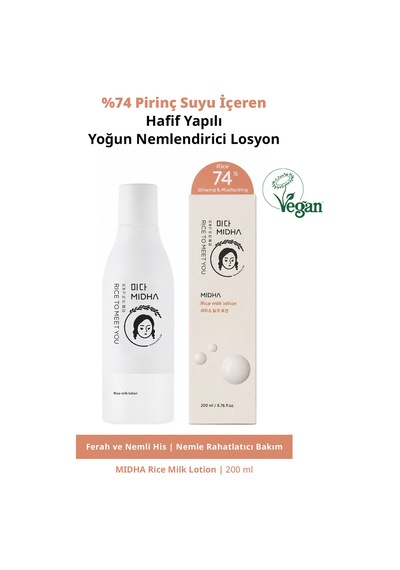 Midha %74 Pirinç Suyu İçeren Hafif Yapılı Yoğun Nemlendirici Losyon 200 ML