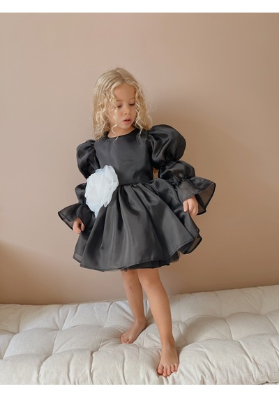 Linola Baby Kids Rose Siyah Şifon Kız Çocuk Parti Elbisesi Siyah