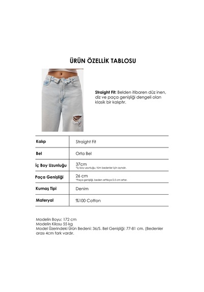 Kadın Ice 12s6-100 Straight Fit Kemer Detaylı Özel Tasarım Denim Jean Buz Mavi