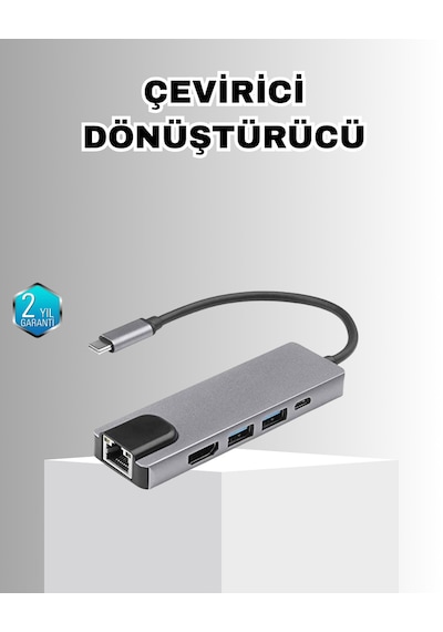 Alüminyum Kasalı Macbook Uyumlu Usb-c Hub 4k Hdmı, Usb 3.0, Sd/tf Kart Girişi, Pd Şarj Desteği - Lisinya