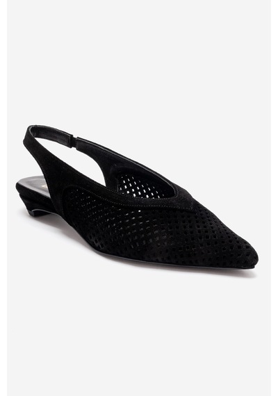 Luvi Shoes Lıeve Siyah Süet Hakiki Deri Kadın Alçak Topuklu Ayakkabı