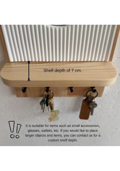 Aynalı Ahşap Duvar Hol Anahtar Askısı, Minimalist Dekoratif Modern Anahtarlık Natürel
