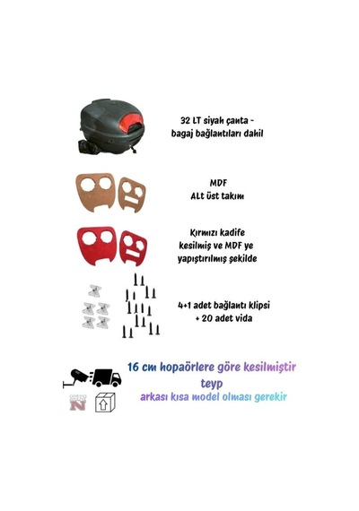 Motosiklet Ses Sistemi İçin Boş Çanta Ve Hazır Kalıp Seti İçi Kırmızı + Vida Seti