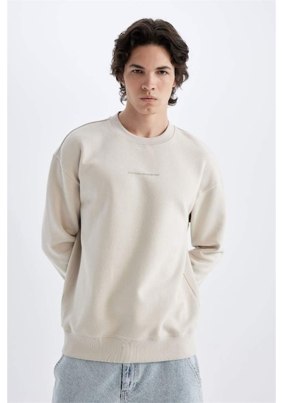 DeFacto Boxy Fit Bisiklet Yaka Baskılı Sweatshirt X8282AZ24AUBG766 Bej