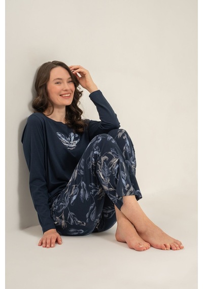 Pierre Cardin Kadın You Look Amazing Today Lacivert Uzun Kol Pijama Takım Pc9257-s-v1 Pc9257-s-v1