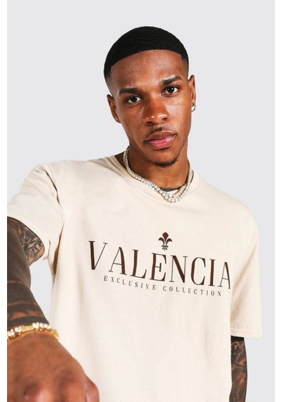 Altamira Erkek Bej Valencia Baskılı Oversize Tshirt 001