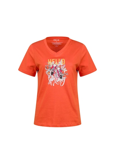 2as Alone Baskılı V Yaka Kadın T-shirt 402 TURUNCU