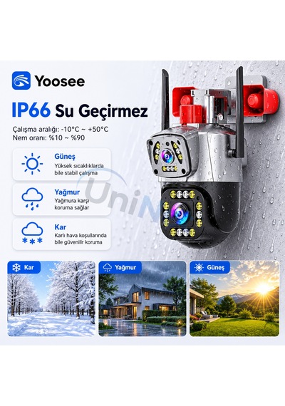 Uninet 5 Mp Çift Kameralı Wifi Güvenlik Kamerası Yüksek Sesli Alarm, 40 M Gece Görüşü Ve Döner Başlıklı Kamera