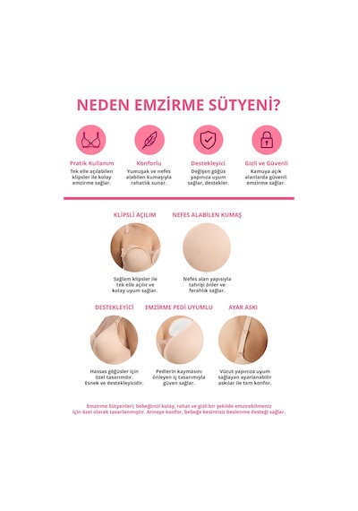 Cottonill Seamless Bra - Nuvia Ten Lazer Kesim Klipsli Önden Açılabilir Rib Dokulu Dikişsiz Emzirme Sütyeni