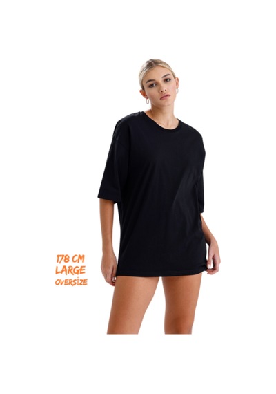 Pxm - %100 Pamuklu Oversize Tişört Siyah Siyah