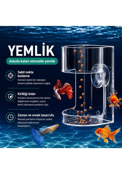 Akvaryum Yemleme Halkası Vantuzlu Akrilik Balık Yemliği Yem Dağılmasını Önleyen Yem Besleme Aparatı