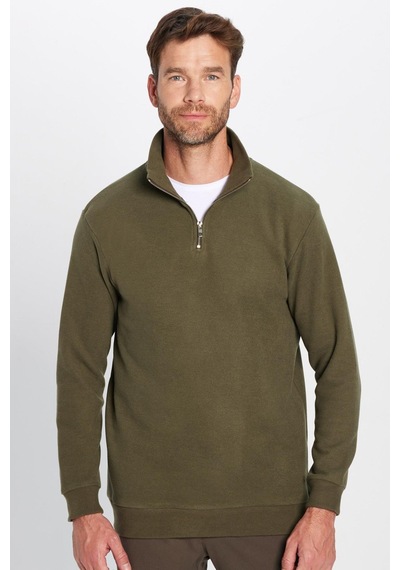 Tudors Unisex Relax Fit Rahat Kesim Pamuklu Yarım Fermuarlı Haki Dik Yaka Sweatshirt-31976 Haki Tudors Unisex Relax Fit Rahat Kesim Pamuklu Yarım Fermuarlı Haki Dik Yaka Sweatshirt-31976 Haki