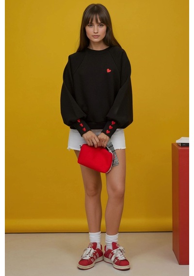 Hiccup İşlemeli Pamuklu Sweatshirt Siyah