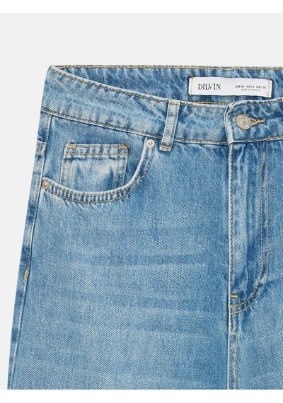 Dilvin 72286 %100 Pamuk Dökümlü Wide Leg Jean-mavi Mavi