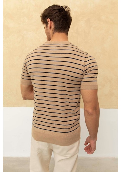 Erkek Yuvarlak Yaka Örme T-shirt Taş
