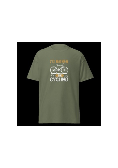 Wildstyle I'd Rather Be Cycling Bisiklet Sürmek Bisikletçi Baskılı Unisex Bisiklet Yaka Pamuklu Tişört Haki