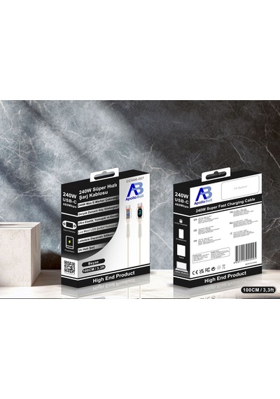 Apollobell Cch06-007 100cm/3.3ft 240w Yüksek Hızlı Ekranlı Şarj Kablosu