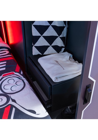 Ranzalı Oyuncu Odası, Gamer Ranza Ledli Karyola Masa Dolap 2 Adet Comfort Yatak 90 X 190 CM Ranzalı Oyuncu Odası, Gamer Ranza Ledli Karyola Masa Dolap 2 Adet Comfort Yatak 90 X 190 CM