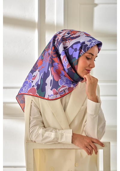 Silk Home Twill İpek Eşarp 11483-14 Mor, Turuncu, Eflatun, Gül Kurusu, Yeşil