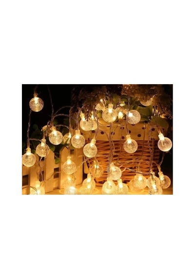 5m 28 Led Kristal Top Gün Işığı Şeffaf Kablo Fişli Eklemeli 10 Parça Siyah