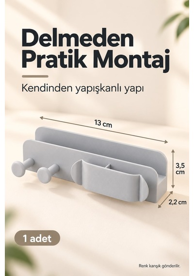 Kablo Düzenleyici Ve Telefon Şarj Standı Delmeden Yapışkanlı Askılı