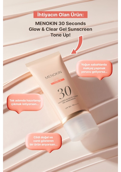 Ton Eşitleyici Jel-krem Dokulu Güneş Kremi Menokın 30 Seconds Glow & Clear Gel Sunscreen Tone Up