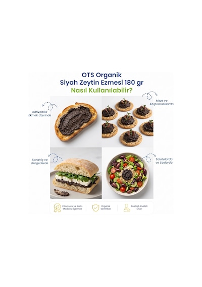 Ots Organik Siyah Zeytin Ezmesi (Sade) 180 gr  (Organik Sertifikalı, Pestisit Analizli)