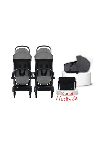 Bumprider Connect³ İkiz Bebek Arabası Ve Portbebe Seti Black & Grey Yan Bakım Çantası Hediyeli