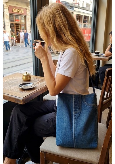 Tuttobene Denym Kot Pantolon Görünümlü Pinterest Vintage Omuz Çantası Tb042 Mavi