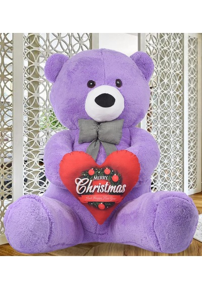 Yeni Yıla Özel:elinde Baskılı Kalbi İle Papyonlu Peluş Ayı-140 Cm Lila