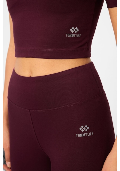 Tommylife Bordo Yüksek Bel Kapri-crop T-shirt Slim Fit Kadın Tayt Takım - 95285