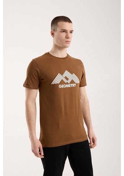 Maximodena Erkek Urban Geometry Baskılı Slim Fit Günlük Tişört - Kahverengi