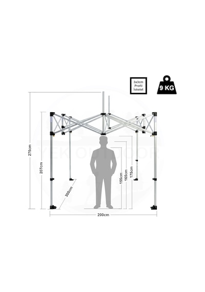 Yek Outdoor Teleskopik 3x2 Bagaj Boy Otomatik Gazebo Çardak Gölgelik Bahçe Kamelyası Asorti Renk Çok Renkli