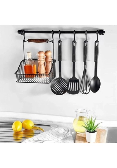 Luxe Retro Siyah Duvar Sepetli Askılık Çok Renkli