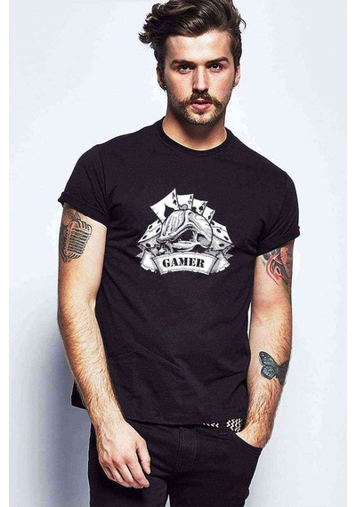 Gambling Gamer Baskılı Siyah Erkek Tshirt