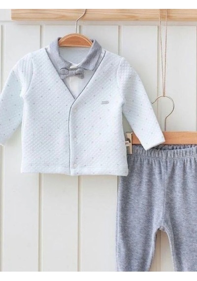 Miomini Baby Erkek Bebek Kapitone Patikli Papyonlu 2 Li Takım-14949 Mavi