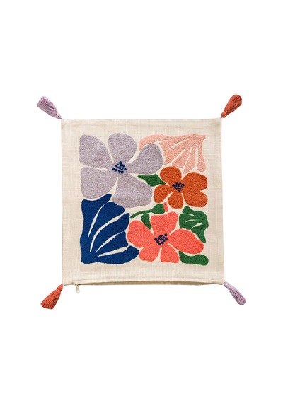 Lcw Home Bej Çiçek Nakışlı Püsküllü Kırlent Kılıfı 45x45 Cm