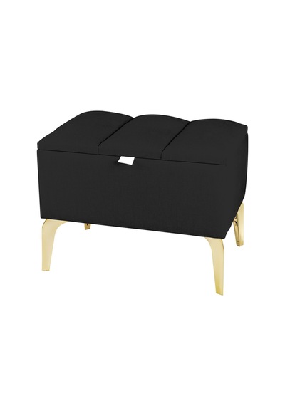 Vetra Mini Royal Siyah Kumaş Sandıklı Dekoratif Puf&bench-dilimli Model-gold Ayak-modern Puf