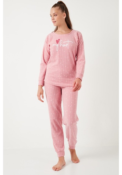 Lela Standart Fit Bisiklet Yaka Bayan Pijama Takımı 6093735 Pudra