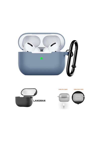 Premium Lansman Kılıf Kadife İç Astarlı Darbe Emici Silikon Soo-156 Mavi Airpods Pro 2 İle Uyumlu