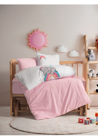 Cotton Box Punch Nakışlı Bebek Nevresim Takımı Lucky Pembe