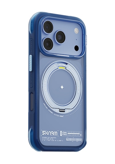 İphone 18 Pro Uyumlu Kılıf M-safe Şarj Özellikli Airbag Tasarımlı Standlı Skinarma Atlas Kapak Mavi