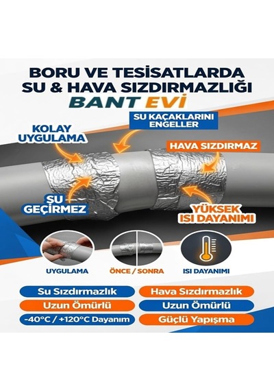 Bant Evi Çamur Bant10cmx1.5mt Su Geçirmez Alüminyum Güçlü Yapışkan Boru Çatı Çatlak Sızdırmaz İzolasyon Ba