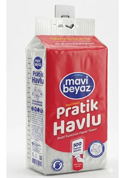 Mavi Beyaz Pratik Havlu 4 Adet 500 Yapraklı - Yeni Nesil Çok Amaçlı Kağıt Havlu Asma Aparatı Hediyeli