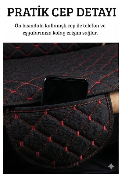 Terletmez Cepli Oto Koltuk Minder Seti Kolay Montaj Universal Koruyucu Kılıf Kumaş Kırmızı